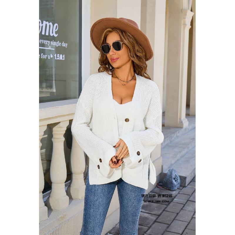 2026 Neue modische V-Ausschnitt Strickjacke Lockerer Pullover Langarm Tasche Oberteil
