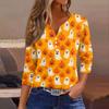 Lady's fashionable casual V-neck buttoned Halloween print three-quarter sleeve