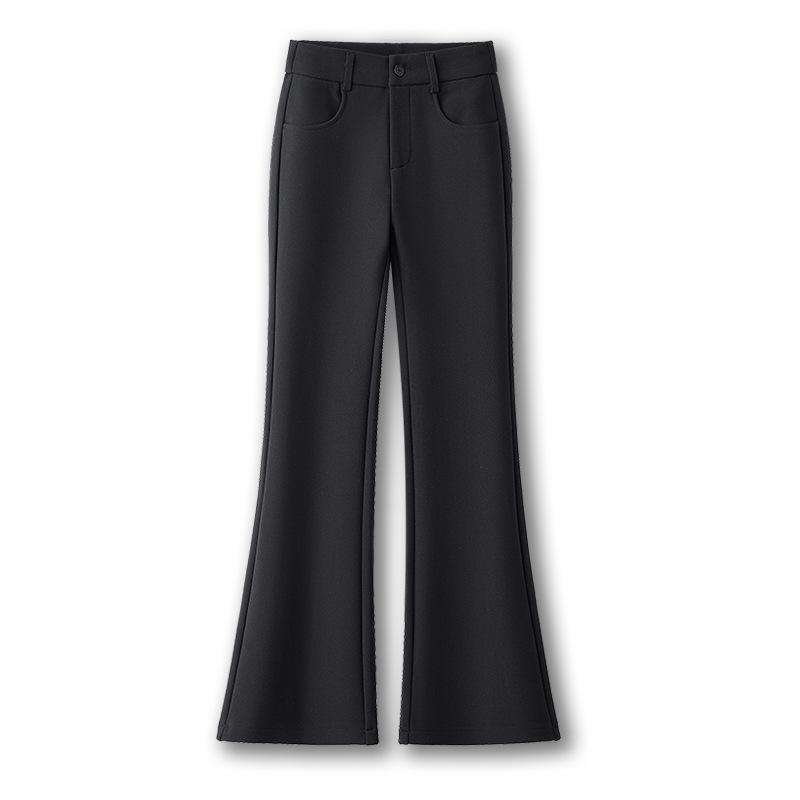 Women's High-Waisted Black Slimming Micro-Flare Knit Pants, Spring/Autumn 2026 Style, Straight-Leg Slim Fit, Thickened for Enhanced Look.