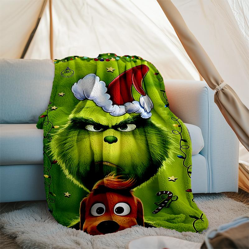 Grinch-Thema Bedruckte Decke Perfekt für Sofa Bett Reisen Außenbereich Maschinenwaschbar Gemütlich Langlebig