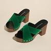 Summer New Platform Block Heel Flip-Flop Women's Round Head Open Toe Rivet Non-Slip Plus Size Cool Mopping