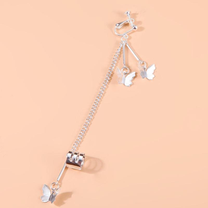 Butterflies Earrings Cartilage Butterflies Earrings Punk Silver Chain Butterfly Earrings Cartilage Clip Fashion for Women