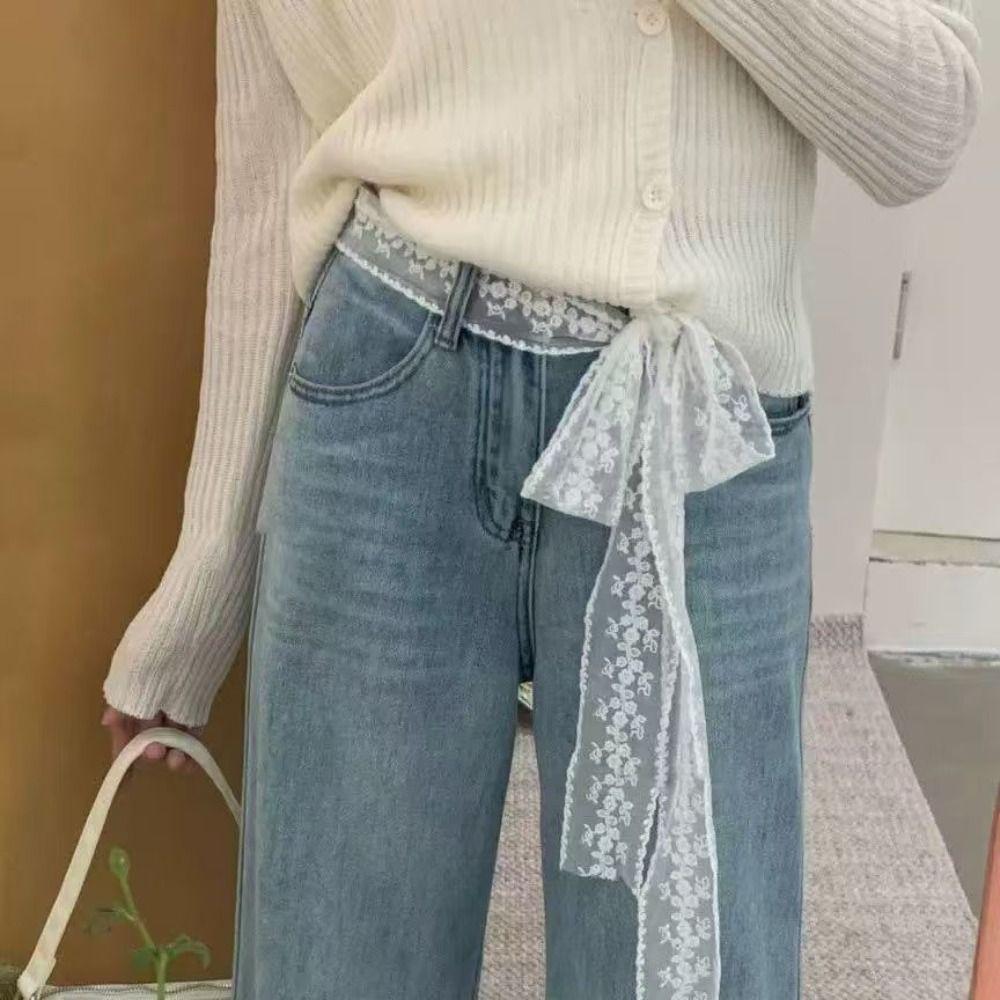 Cottagecore Tie Up Waist Chain Y2K Style Decoration for Dress Jeans Lace Bow Waist Belt for Women