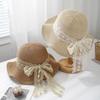 French Lace Bow Streamer Bucket Hat Women's Summer Outdoor Vacation Visor Retro Trendy Knitted Hat