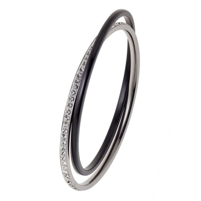 

Браслет - Ylanna - Срібло 925 проби з родієм - 2 браслети - чорна кераміка - білі оксиди цирконію