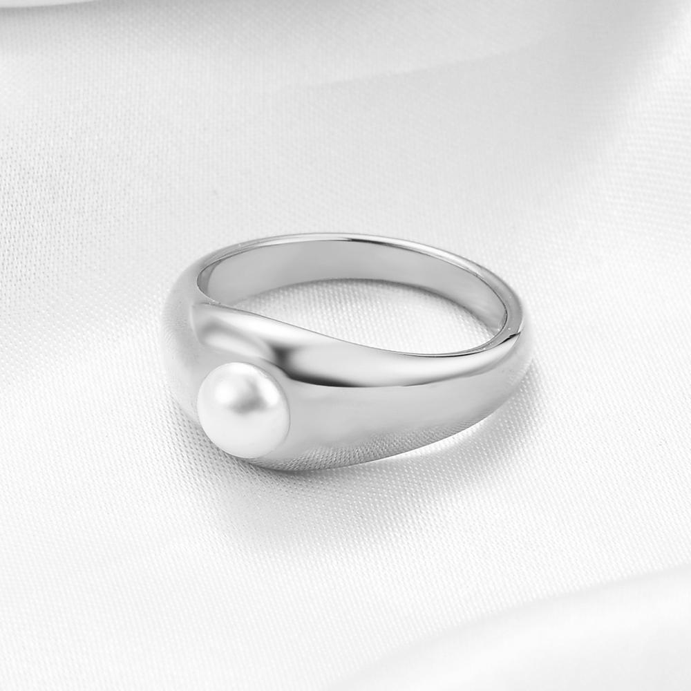 Chic Single Pearl Ring Chunky Stacking Finger Ring Simple Minimalist Couple Anniversary Jewelry