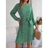 Damen Frühling Sommer Freizeit Langarm Blumen Plissee Kleid