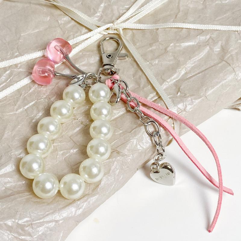 Ins Style Cherry Keychain Y2K Trendy Imitation Pearl Keyring Pendant Sweet Girly Bag Charm Hanging Decoration Car Key Holder