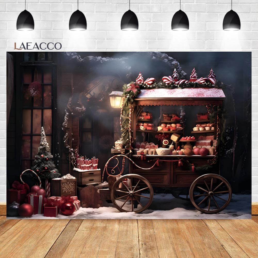 Laeacco Christmas Camper Pography Backdrop Winter Snowy Pine Trees Mini Bus Baby Birthday Family Holiday Portrait Background