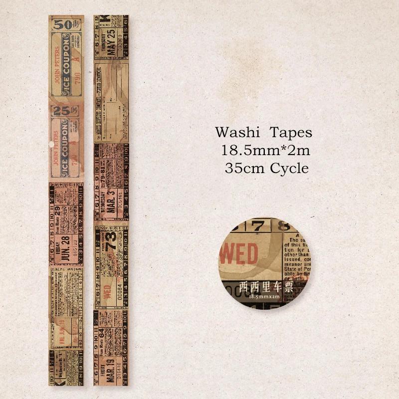 18.5mm*2m Retro Washi Tapes for Junk Journal DIY Scrapbooking Creative Stationery Decor Diary Marking Adhesive Tapes
