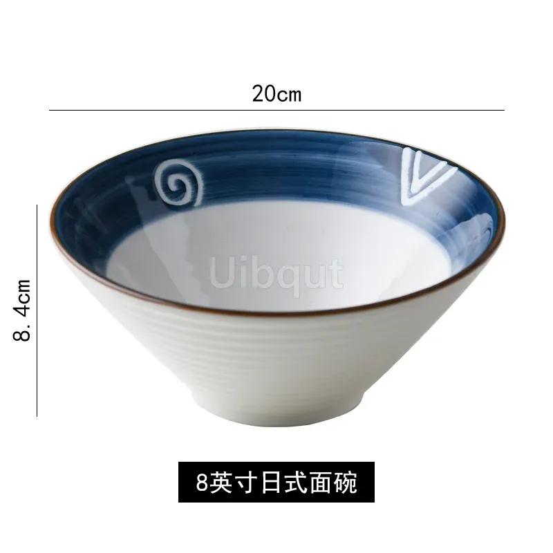 Salad Bowl 8 inch Ceramic Creative Hand Painted Pattern Japanese Ramen Bowl Household Large Noodle Soup Bowl Multi Purpose 20cm
