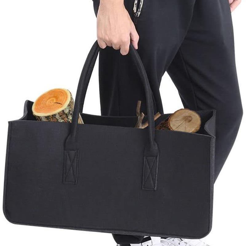 Kaminholz Filz Aufbewahrungstasche Korb Zeitschriftenständer Holztasche, Filz Faltbarer Holzhalter Korb Schwarz