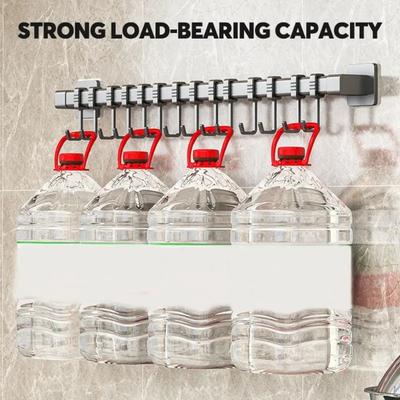 New Wall Mounted Kitchen Hook Adjustable Multifunctional Hanging Rod Stainless Steel No Drilling Storage Rack Pot Spoon Holder