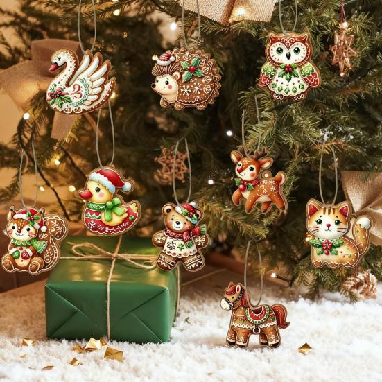 Gingerbread Animal Wooden Ornaments Cookie-Inspired Christmas Tree Hanging Pendants Festive Party Decoration