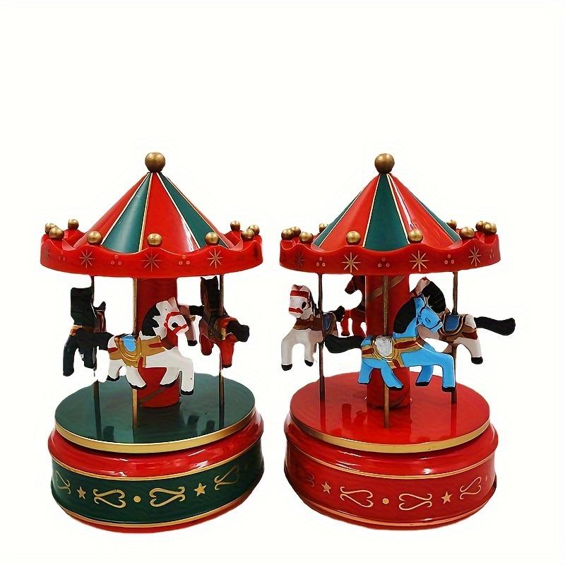 Charming Carousel Music BoxFestive Red/Golden with 3D Horses, Ideal for Holiday Decor Gifts, Battery Free, Perfect for Living Room Display