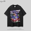 Vintage Washed Loose Fit Cotton T-Shirt With Racing Print Unisex Streetwear Crew Neck Short Sleeve