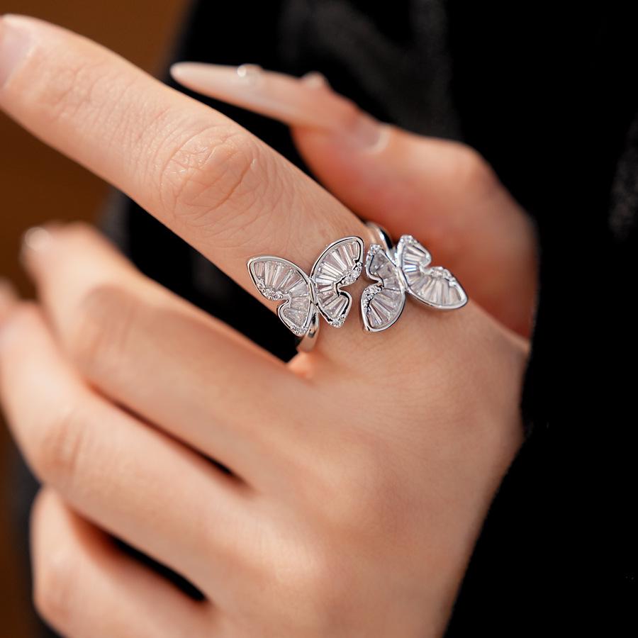 18k Gold Plated Open Butterfly Ring with Zircon Inlay - Elegant High-End Versatile Jewelry