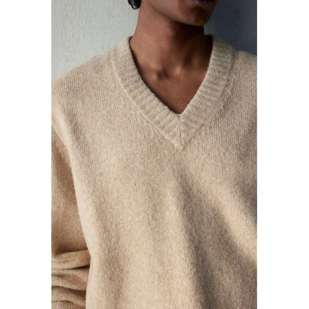 H M Regular Fit V Neck Sweater Beige