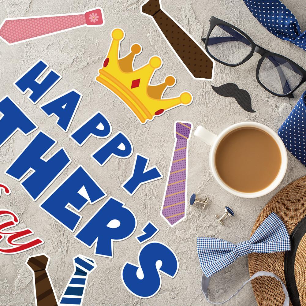 Day Father Theme Tie Hat Glasses Pattern Card Stickers Party Props Decoration