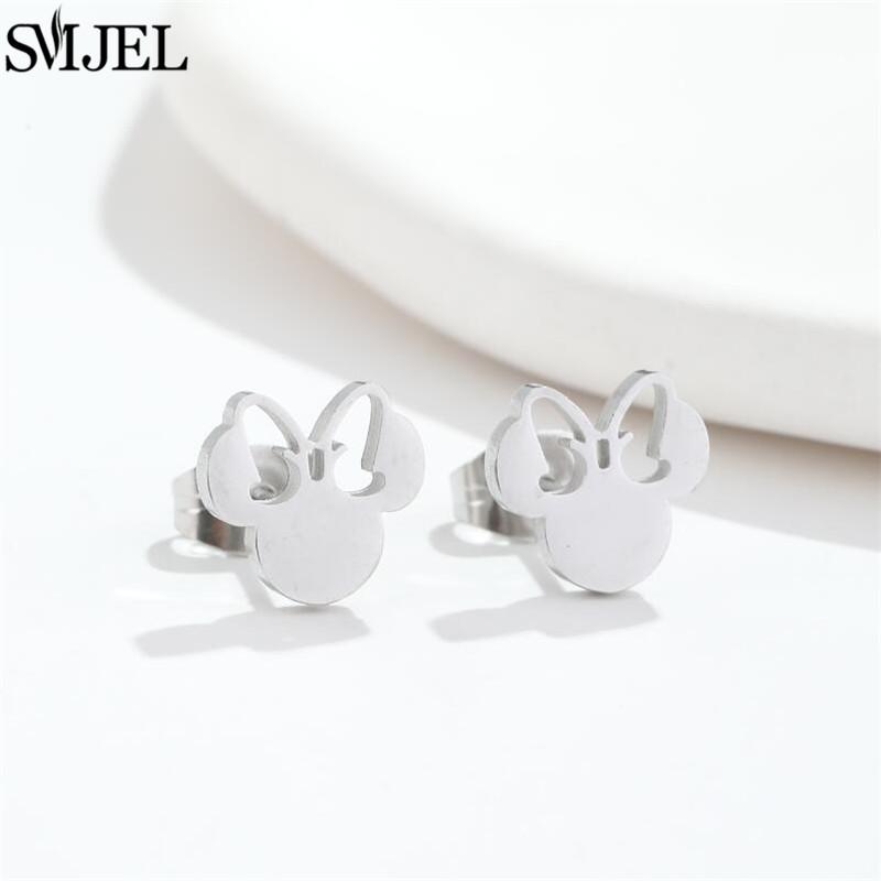 Fashion Cute Mini Mouse Ear Stud Earrings For Women Stainless Steel Minnie Girls Piercing Earings Jewelry Accessories Gifts