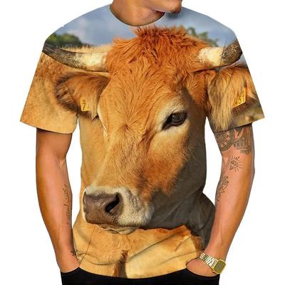 Summer Round Neck 3D Cow Pattern Print Top Fashionable Casual Short Sleeved Men's T-shirts