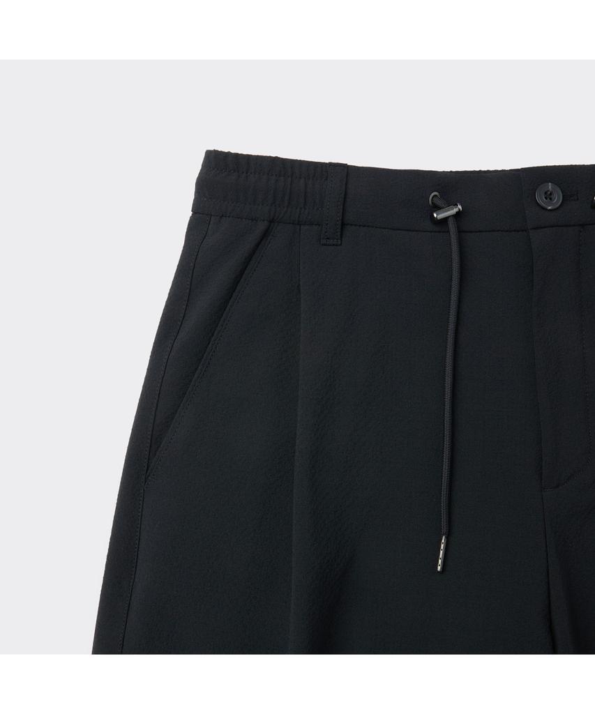 Keoseuuteommellou Black Curved Drawstring Seersucker Pants Cwpam26342Bkx