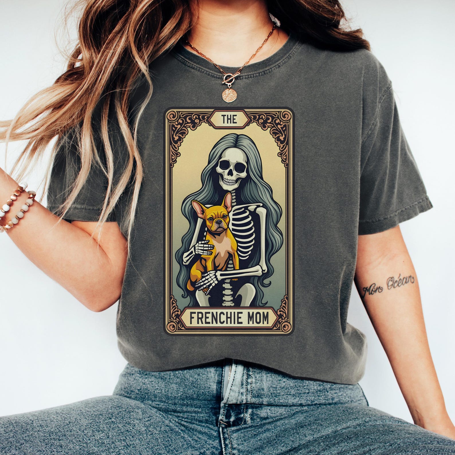 French Bulldog Mom Tarot Card T-Shirt - Comfort Colors Frenchie Tee M
