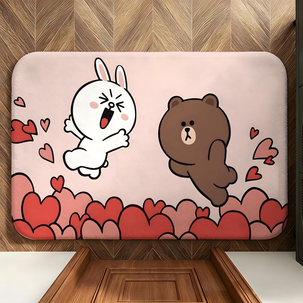 cartoon B-Brown and F-Friends Floor Mat Soft Flannel Floor Mat Suitable for Entryways, Living Rooms, Bedrooms, and Bathrooms
