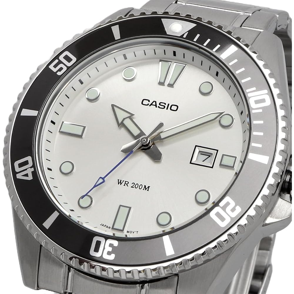 Casio Standard Analog Sports Watch 20 ATM Water Resistant Silver Dial Metal Band Men's Model