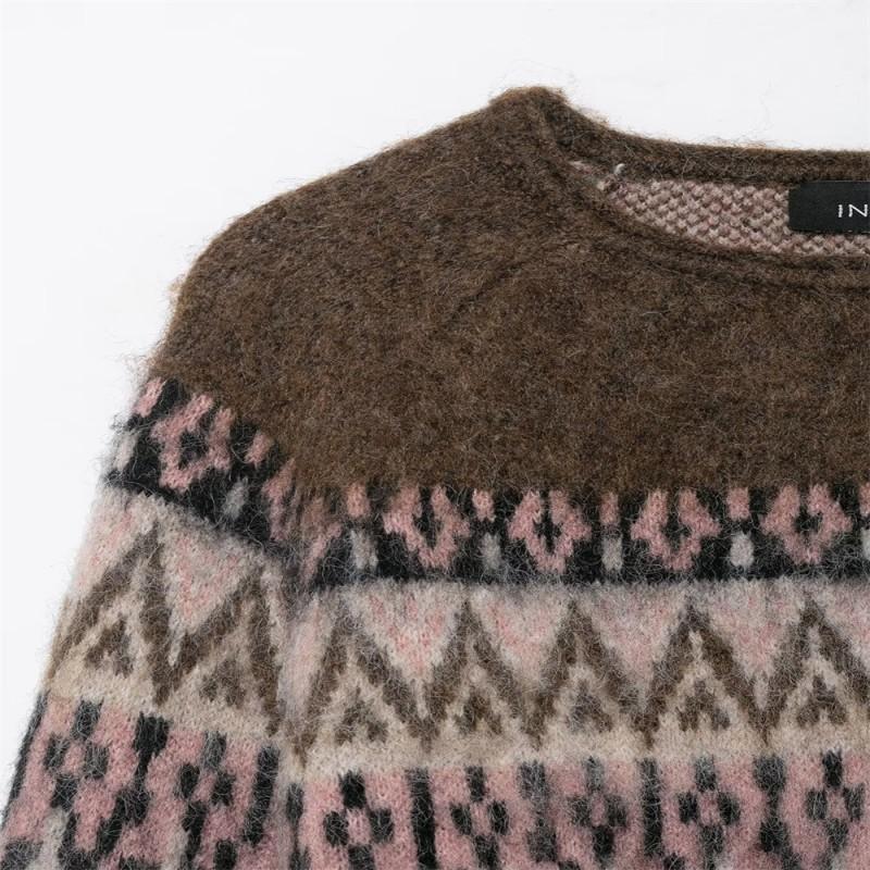 Womens Casual Knit Sweater With Jacquard Relaxed Fit Round Neck Long Sleeve 2025