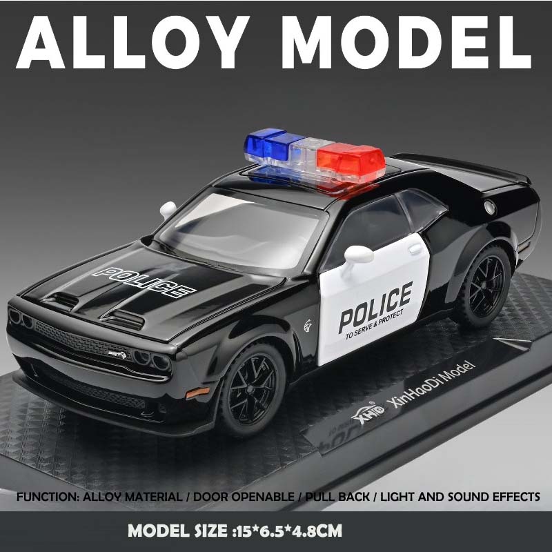 Simulation 1/32 Dodge Hellcat Police Car Die-Cast Model Pull-Back Sound and Light Collection Ornament Alloy Miniature Voiture