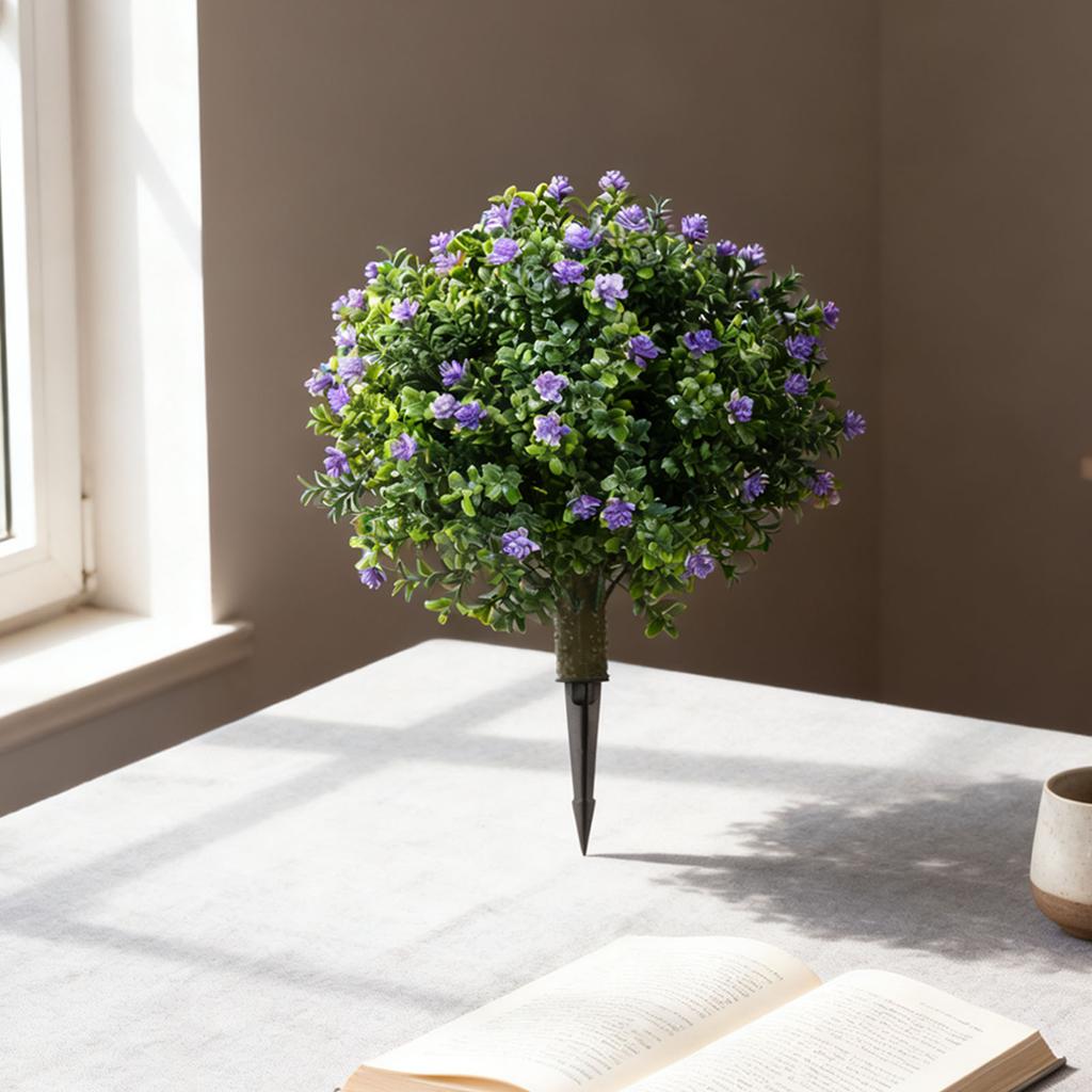 2PCS Artificial Topiary Ball Tree with Blue Flowers 19.7 Inch PE Fake Plant Faux Greenery Shrub Bush with Ground Spike