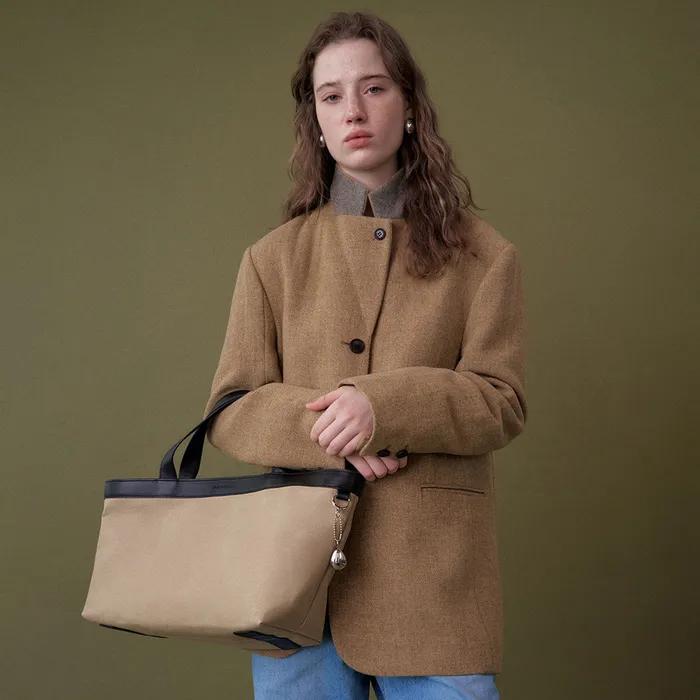 Toro Leather Handle Canvas Bag_beige