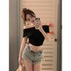 One-word Shoulder Shirt Slim and Thin, Tight Waist Short Top, Sexy Bottoming Shirt Top