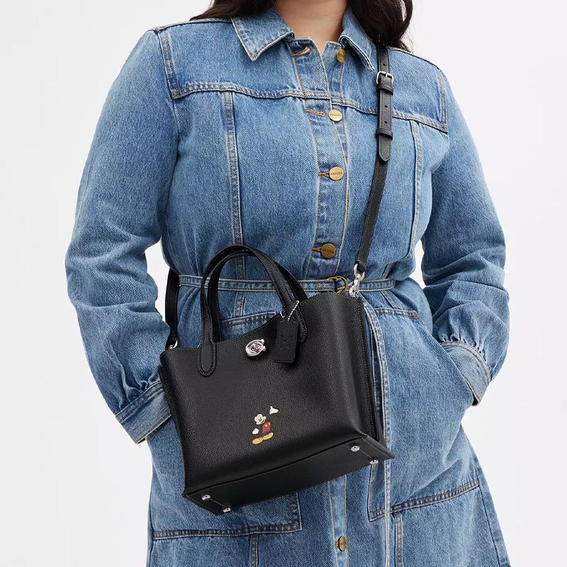 Coach X Disney Collaboration Willow 24 Mickey Mouse Print Large Capacity Magnetic Closure Leather Tote Bag Women Tote Bags Black CQ794-LHBLC
