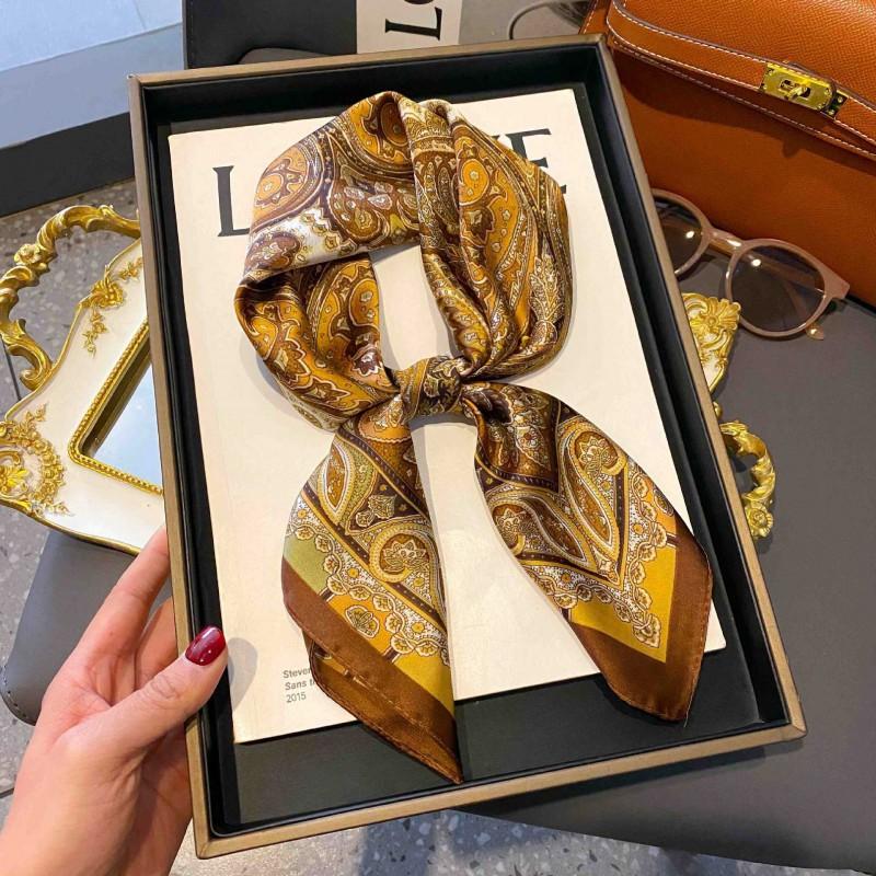 70cm Square Silk-Like Scarf Women Lightweight Fashion Accessory Office Chic Neck Wrap Stylish Print Design