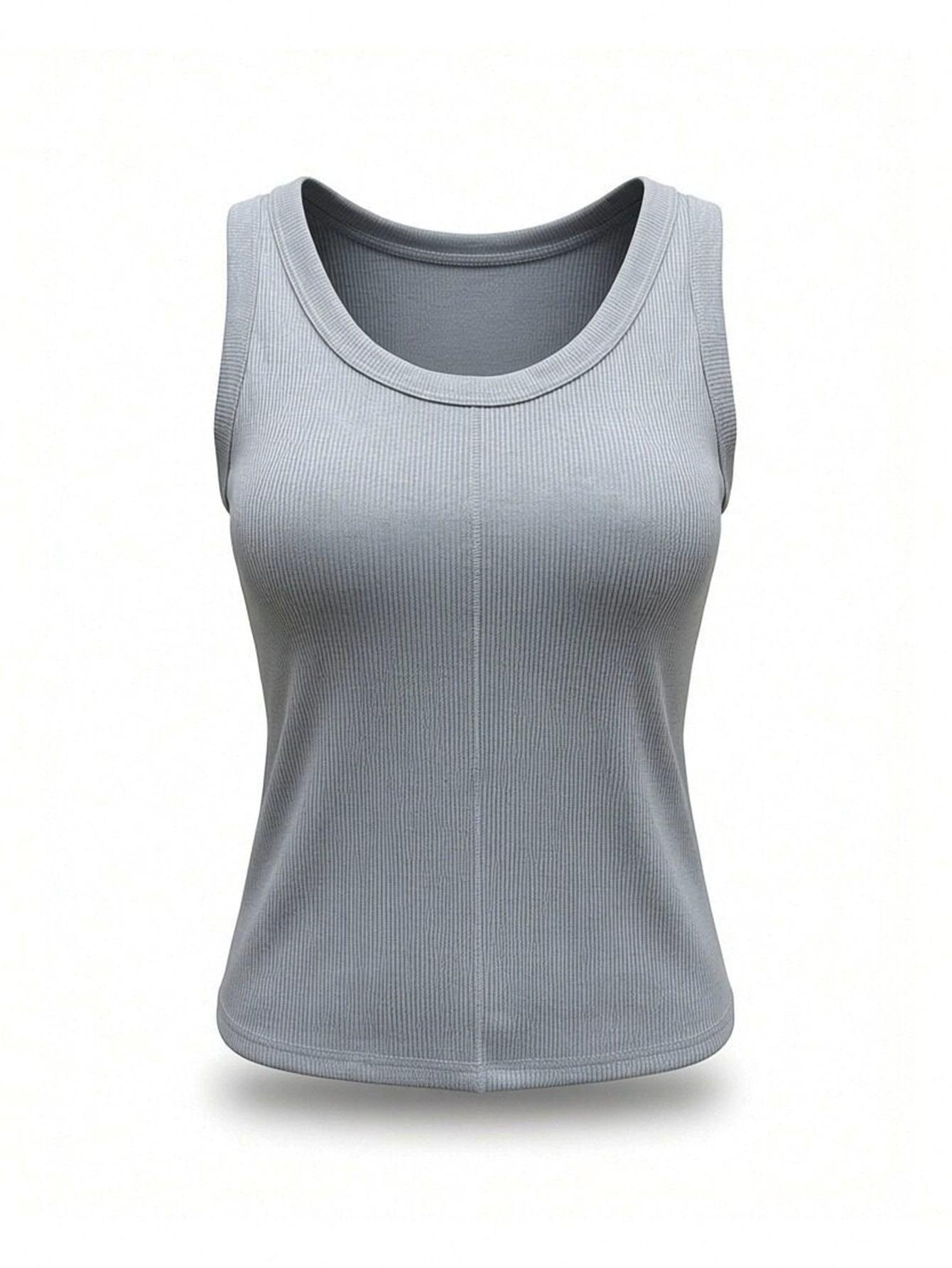 

Threaded U-neck vest with chest pad, slim and thin inner bottoming shirt, summer outer sleeveless suspender top Xl (european code) сірий колір