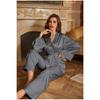 Set Pijama Mătase Femei Primăvară Vară Elegant Culoare Solidă Haine de Dormit Halat Pantaloni Lungi Haine de Casă Set 2 Piese