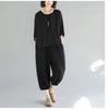 Damen Sommer Freizeitanzug Kurzarm Rundhals T-Shirt + Lockere Hose Einfarbig Zweiteiliges Set