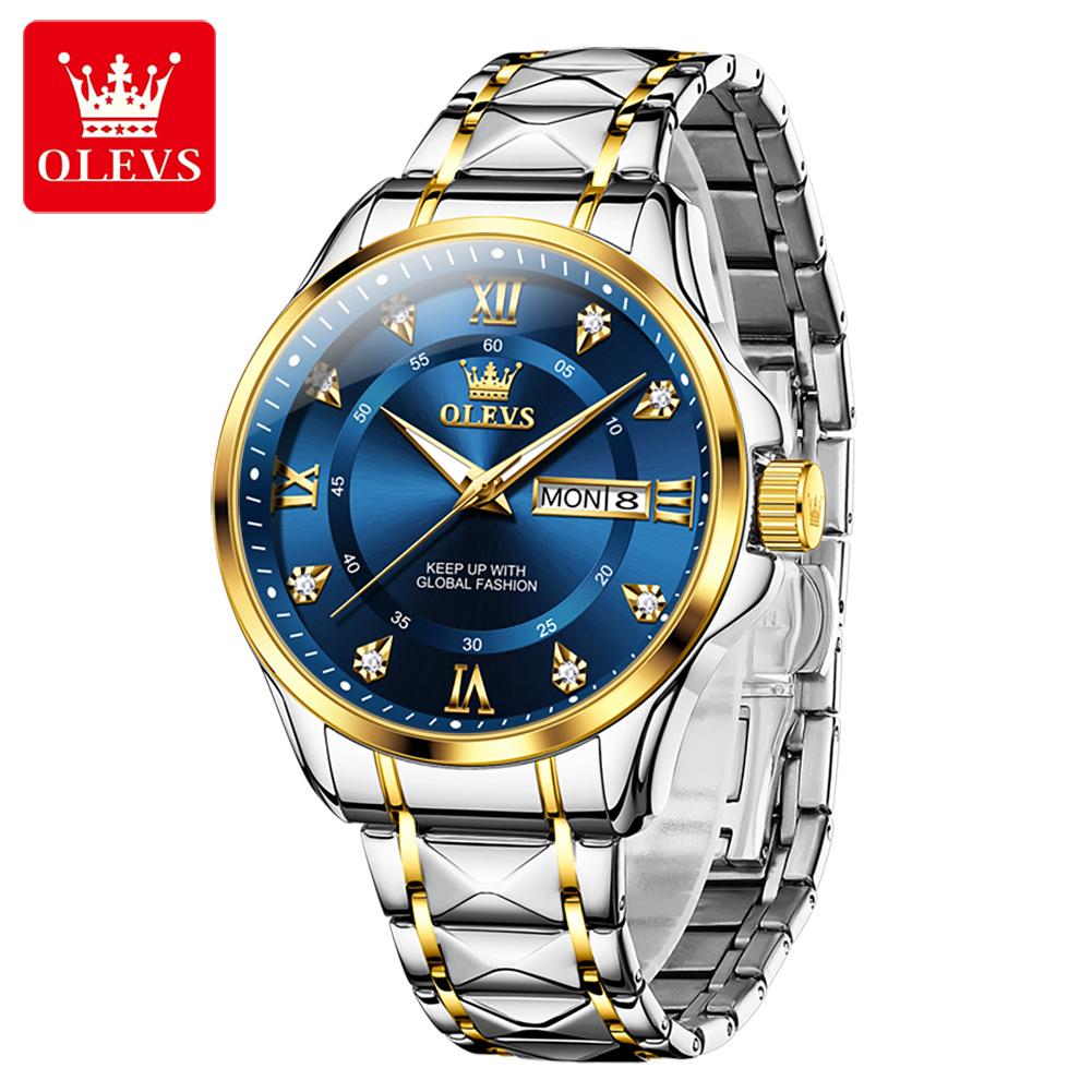 OLEVS 2906 Men's Quartz Wristwatches Dual Calendar Stainless Steel HD Luminous Waterproof Original Business Man Watch