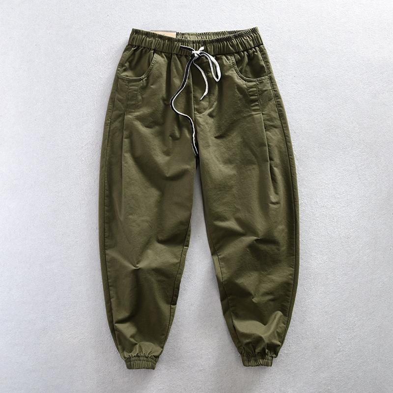 Autumn Men's Casual Elastic Waist Cargo Tapered Pants Cotton Drawstring Design Fashionable Streetwear & Workwear Trousers