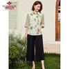 Yuzhaolin Chinese Style Chiffon Shirt & Shorts Set