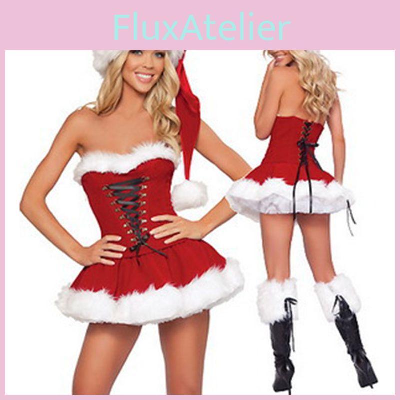 Stunning Backless Soft Touch Red Velvet Sexy Women Christmas Santa Claus Dress Hat