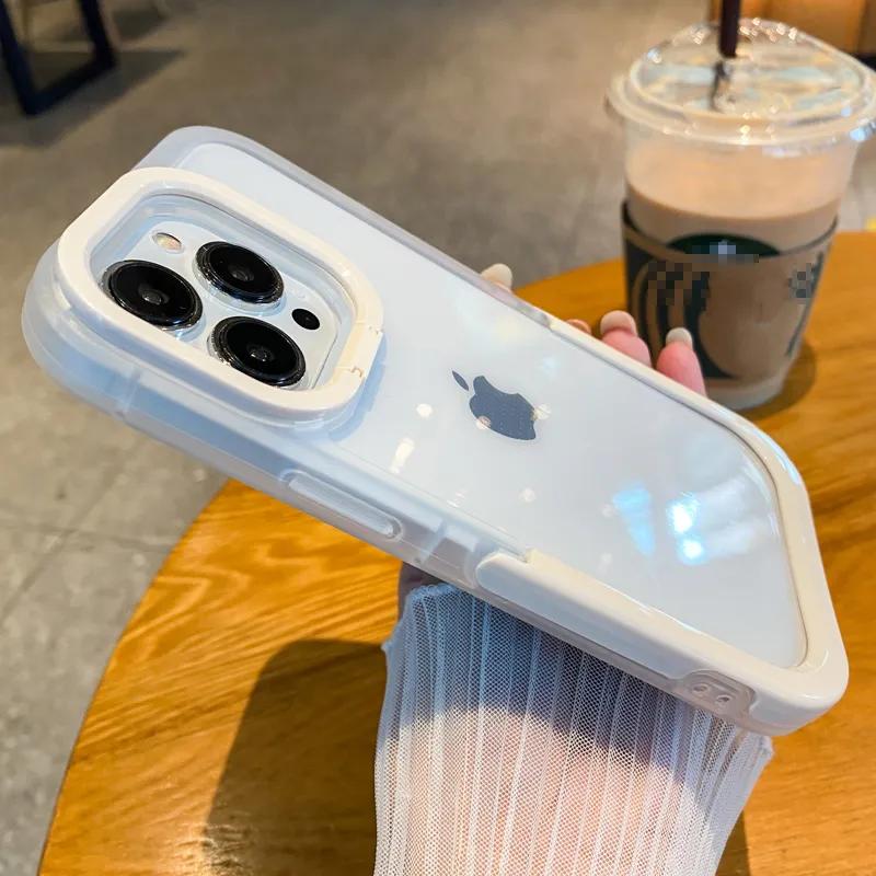 

Чехол для телефона Candy Color Camera Lens Stand Clear для iPhone 15 13 12 11 Pro Max 14Pro X XS Max Invisible Folding Holder Back Cover iPhone 15