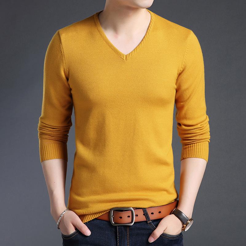 Sweater Men's Bottoming Shirt Thin Solid Color V-neck Knitted Long-sleeved Top Youth Casual Knitted Sweater Autumn