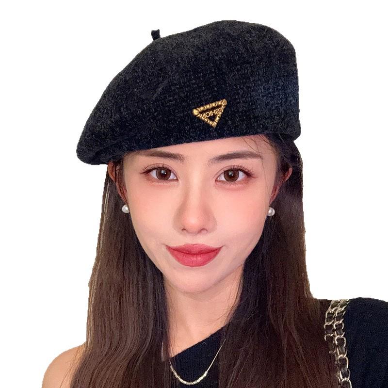 Women's Korean-Style Thickened Cashmere Beret - Warm, Windproof, Retro Triangle Design for Autumn and Winter