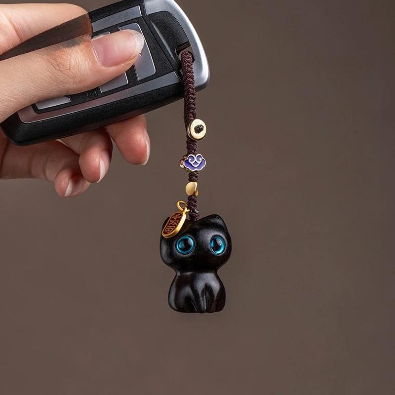 Xiaomi Cute Sandalwood Wooden Cat Keychain Anime Mobile Phone Chain Wooden Pendant Personality Creative Cute Accessories Hand-knitted
