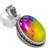 Pendentif Quartz Solaire Arc-en-Ciel Naturel Fait Main Argent Sterling 925 2,05" f0A31