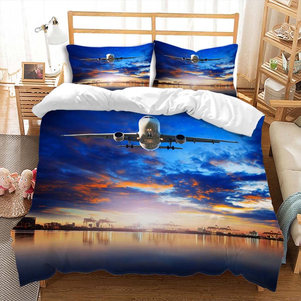 Flugzeug-Bettwäsche-Set (Queen- und Kingsize) mit Flugzeugmuster für Kinder (Jungen und Mädchen) – Bettbezug mit Luftfahrtmotiv