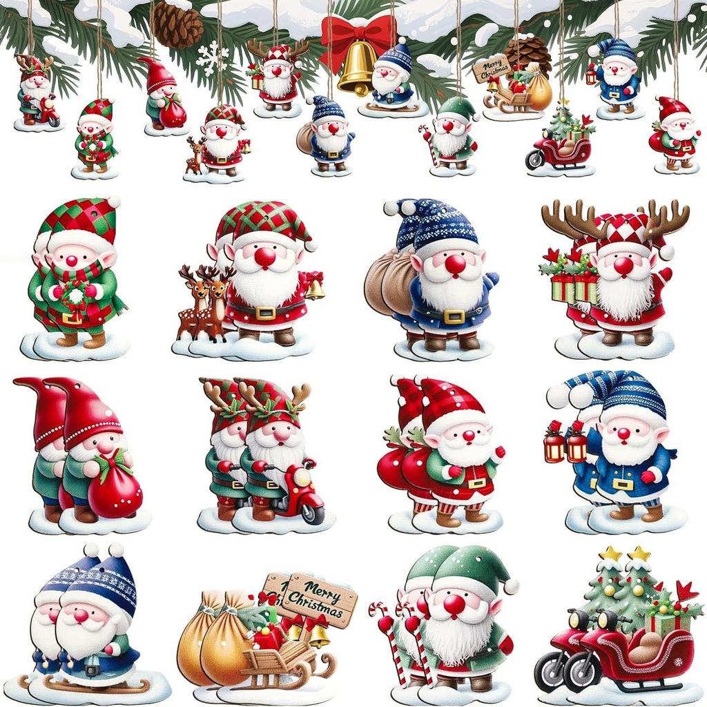12/24pcs/set New Creative Wooden Christmas Dwarf Gnome Decoration Small Hanging Christmas Tree Decoration Wooden Plaque Set